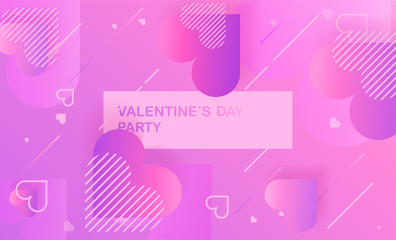 Happy Valentines day futuristic modern pink, red, purple colored background, card, poster or banner template. Heart with shadows, shapes in retro style Vector illustration