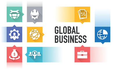 GLOBAL BUSINESS FLAT ICON SET