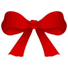 Red bow isolated on white background. Red satin bow with shadow, wrap element template. Vector illustration for your design.