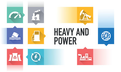 HEAVY AND POWER FLAT ICON SET