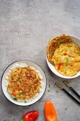 Egg Foo Young served with Jasmine rice