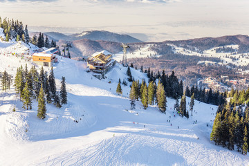 Fototapeta na wymiar Skiing resort at Postavarul, Brasov, Transylvania, Romania
