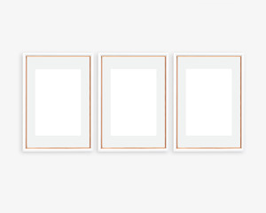 Set of 3 Rose Gold and White A4 A3 Frame Mockup Portrait Orientation