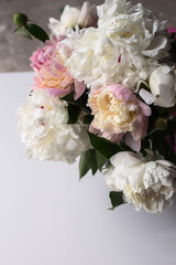 Beautiful bouquet of white and pink peonies