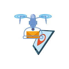 drone flying with envelope and tablet