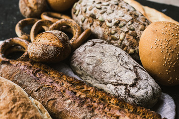 Many mixed breads and handmade bagels