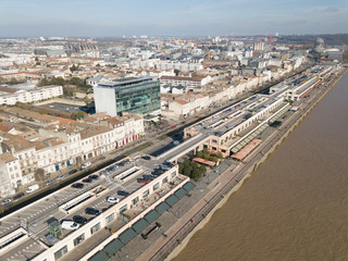 Aerial view Quai de Bordeaux, Hangar 14, Congress, Bordeaux and the Garonne river