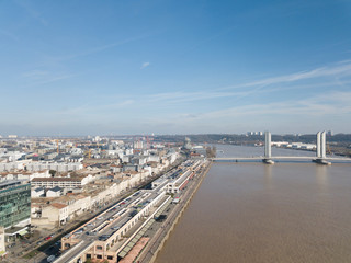 Aerial view Quai de Bordeaux, Hangar 14, Congress, Bordeaux and the Garonne river