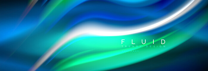 Fototapeta na wymiar Fluid colors mixing glowing neon wave background, holographic texture