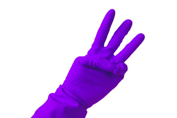 Obraz premium Hand in latex glove showing number three