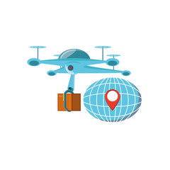 drone technology with box carton and sphere planet