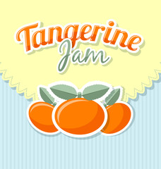 Tangerine jam label in retro style on striped background