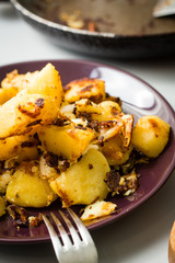 Crop shot of a fried potato in a plate