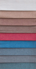 Colorful upholstery fabric samples in store