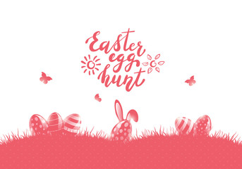 Pink Easter Background with Eggs and Rabbit