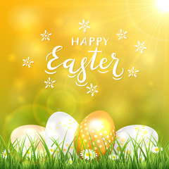 Golden Easter Eggs in Grass