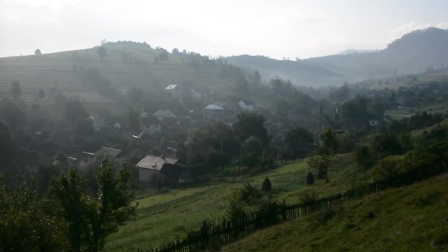 Morning view of a mountain village in the Carpathians.