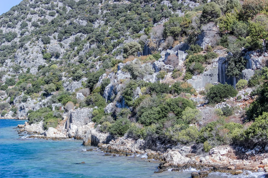 Ruins of the sunken city of Simen. Mediterranean Sea. Turkey.