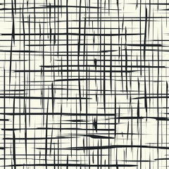 Fototapeta premium Irregular grungy lines structure. Monochrome grunge ink checkered background. Endless tartan vector. Irish table seamless pattern.