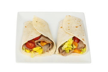 Salad and beef wraps