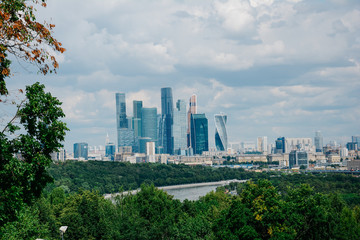 Fototapeta premium Moscows Skyline on a Cloudy Day