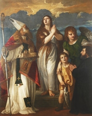 Obraz na płótnie Canvas St. Mary Magdalene, Saint Blaise, the archangel Raphael, Tobias and the donor
