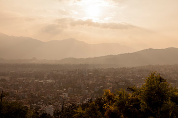 Kathmandu city view from Swayambhunath stupa on sunset, Nepal.