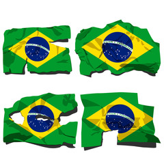 set of four flags, illustration of torn flags, Brazil flag