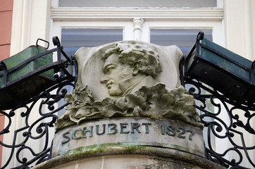 Franz Schubert, bas relief in memory of his visit in Graz, Styria, Austria