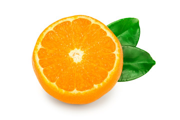 tangerine or mandarin fruit with leaves isolated on white background
