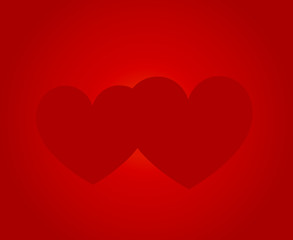 Twin hearts on red background.