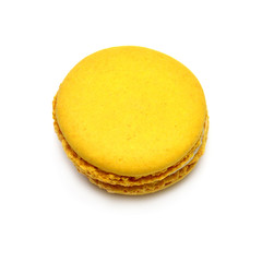 Beautiful macaroon yellow isolated on white background. French confection