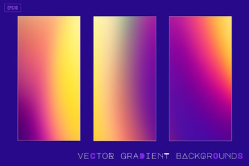 Abstract soft colourful vector gradient blurred  backgrounds. Modern screen design for mobile app