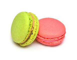Beautiful macaroons multicolored isolated on white background. French confection