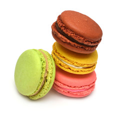 Beautiful macaroons multicolored isolated on white background. French confection
