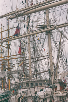 Masts and ropes in the port of Riga
