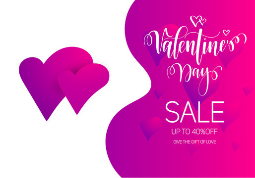 Valentine s Day sale vector bright gradient layout. Calligraphy lettering design