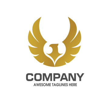 creative eagle wings with gold color logo vector concept