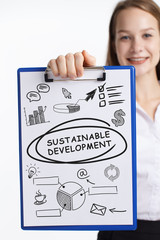 Business, technology, internet and networking concept. Young entrepreneur showing keyword:...