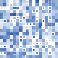 The mosaic of a bright blue squares on a white background. 