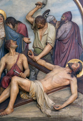 11th Stations of the Cross, Crucifixion, Basilica of the Sacred Heart of Jesus in Zagreb, Croatia 