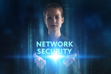 The concept of business, technology, the Internet and the network. A young entrepreneur working on a virtual screen of the future and sees the inscription: Network security