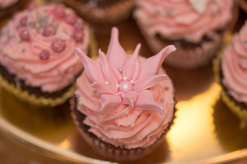 Cupcake  with  whipped cream  at wedding