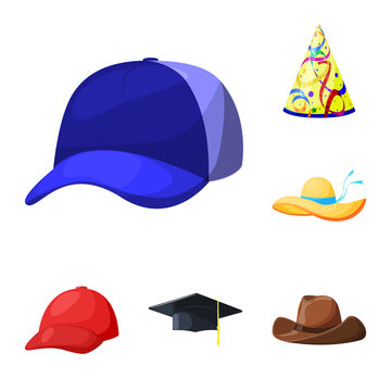 Vector illustration of headgear and napper logo. Collection of headgear and helmet vector icon for stock.