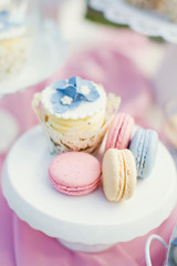 blue and pink macaroons
