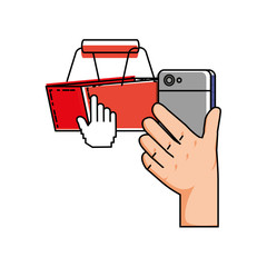 hand using smartphone with shopping basket