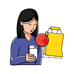 woman using smartphone with shopping bag