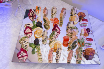 appetizers placed on the mirror