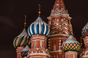 Fototapeta na wymiar Architechtural detail of St. Basil's Cathedral in Moscow at night