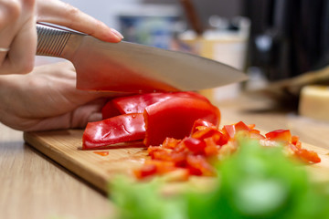 Woman hands cutting vegetables in the kitchen